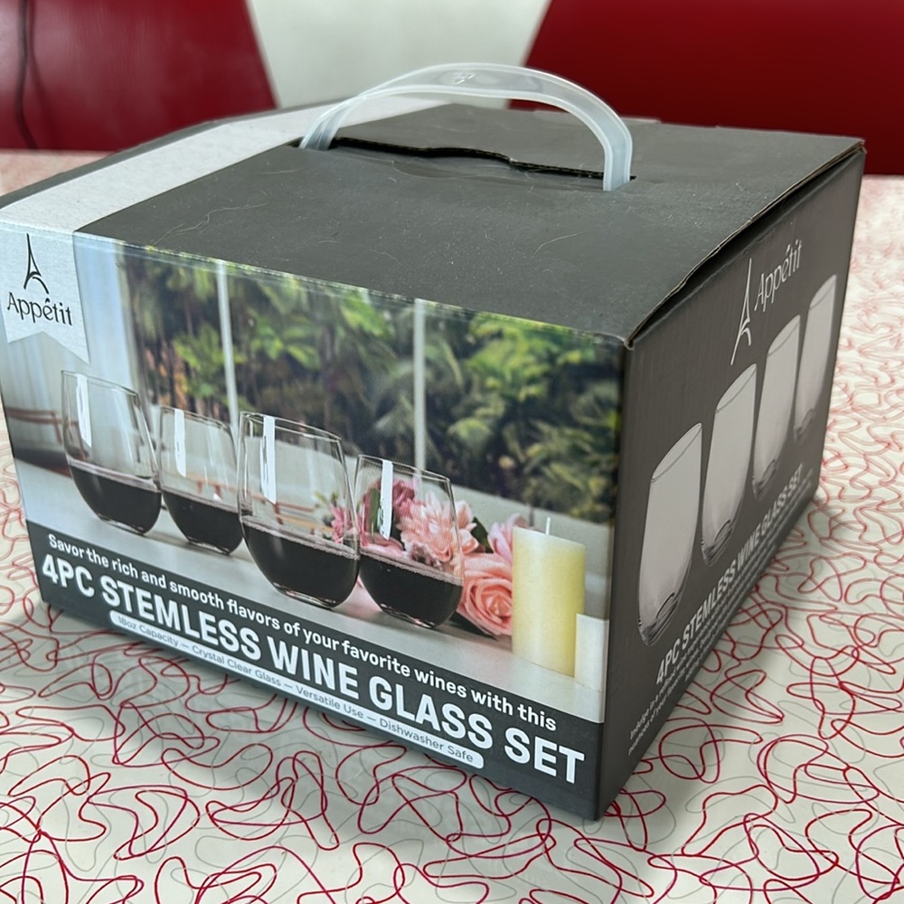 Brand new Appetit 4 Piece Stemless Wine Glass Set - Picture 3 of 5